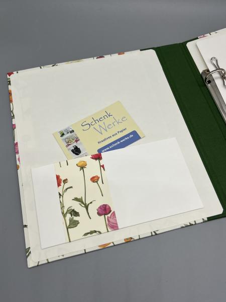Ringbuch Hefter A5 Blumen Garten grün bunt Steckfach innen